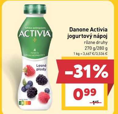 Danone Activia jogurtový nápoj rôzne druhy 270 g/280 g v akcii