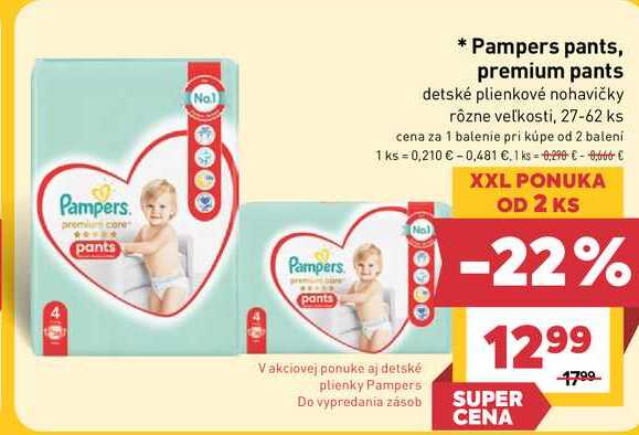 Pampers pants, premium pants detské plienkové nohavičky rôzne veľkosti, 27-62 ks 