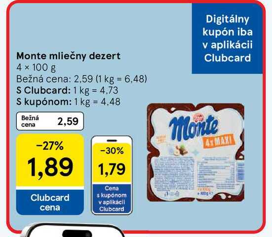 Monte mliečny dezert 4 × 100 g 