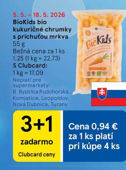 BioKids bio kukuričné chrumky s príchuťou mrkva 55 g