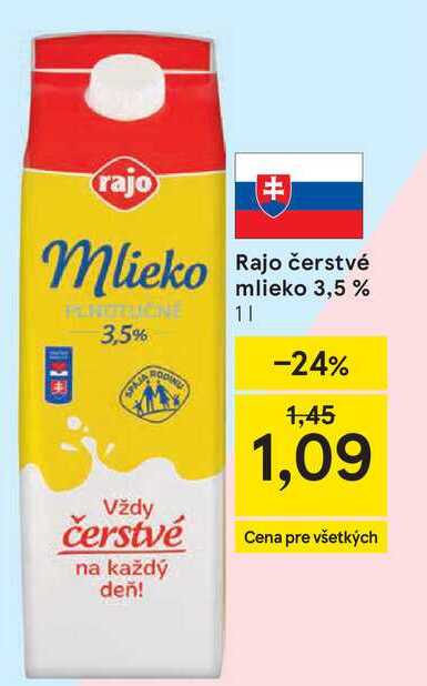 Rajo čerstvé mlieko 3,5 % 1l