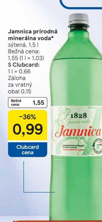 Jamnica prírodná minerálna voda sýtená, 1,5 l