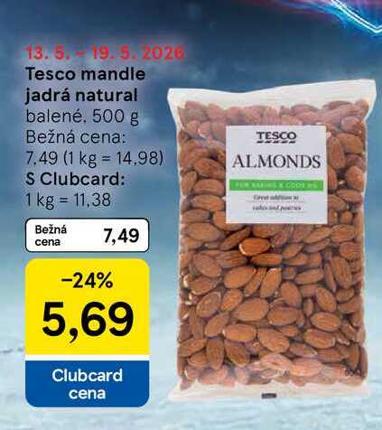Tesco mandle jadrá natural balené, 500 g