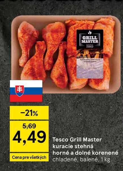 Tesco Grill Master kuracie stehná horné a dolné korenené chladené, balené, 1 kg