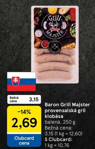 Baron Grill Majster provensalská gril klobása balená, 250 g