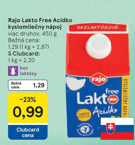 Rajo Lakto Free Acidko kyslomliečny nápoj viac druhov, 450 g