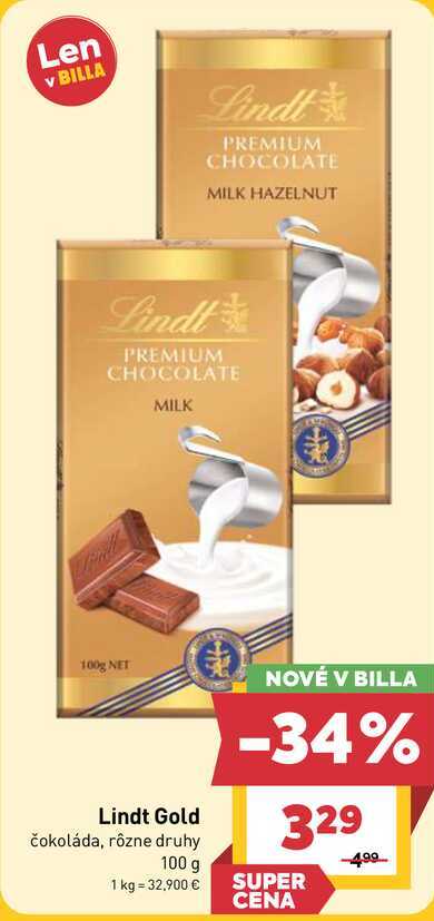 Lindt Gold čokoláda, rôzne druhy 100 g 