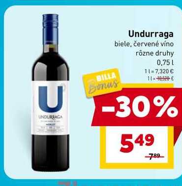 Undurraga biele, červené víno rôzne druhy 0,75 L