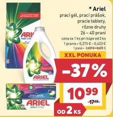 Ariel prací gél, prací prášok, pracie tablety, rôzne druhy 26 - 40 praní