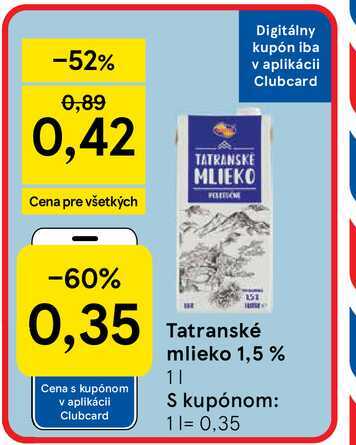 Tatranské mlieko 1,5 % 1L