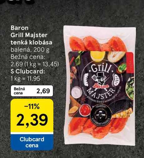 Baron Grill Majster tenká klobása balená, 200 g