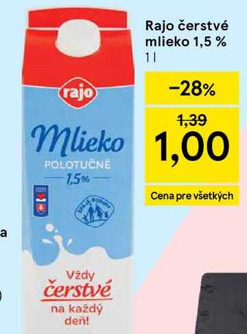Rajo čerstvé mlieko 1,5 % 1l