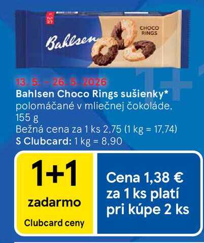 Bahlsen Choco Rings sušienky polomáčané v mliečnej čokoláde, 155 g