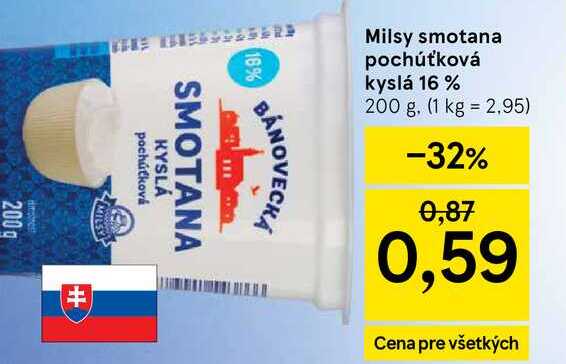 Milsy smotana pochúťková kyslá 16 % 200 g