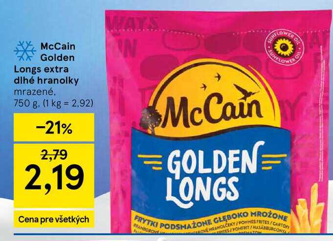 McCain Golden Longs extra dlhé hranolky mrazené, 750 g