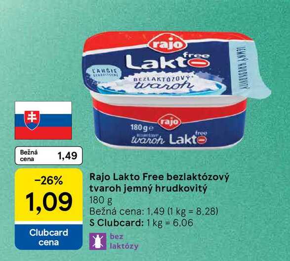 Rajo Lakto Free bezlaktózový tvaroh jemný hrudkovitý 180g