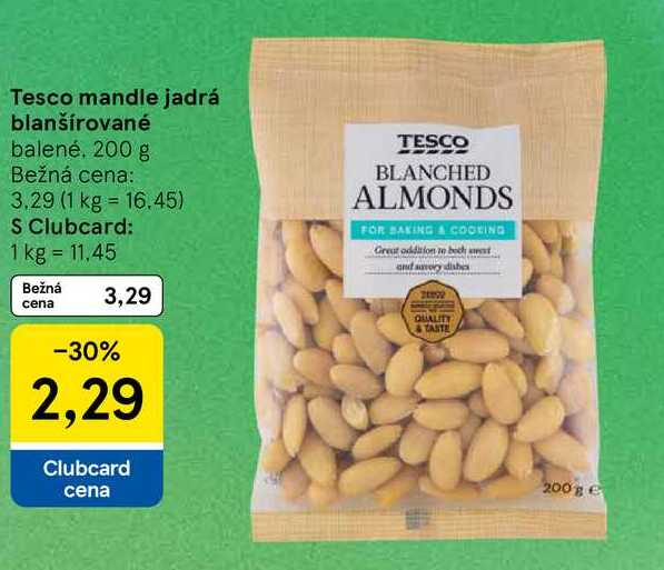 Tesco mandle jadrá blanšírované balené 200 g