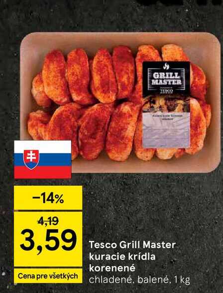 Tesco Grill Master kuracie krídla korenené chladené, balené, 1 kg