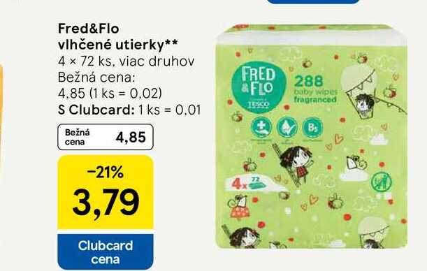 Fred&Flo vlhčené utierky 4 x 72 ks