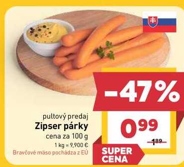 Zipser párky cena za 100 g
