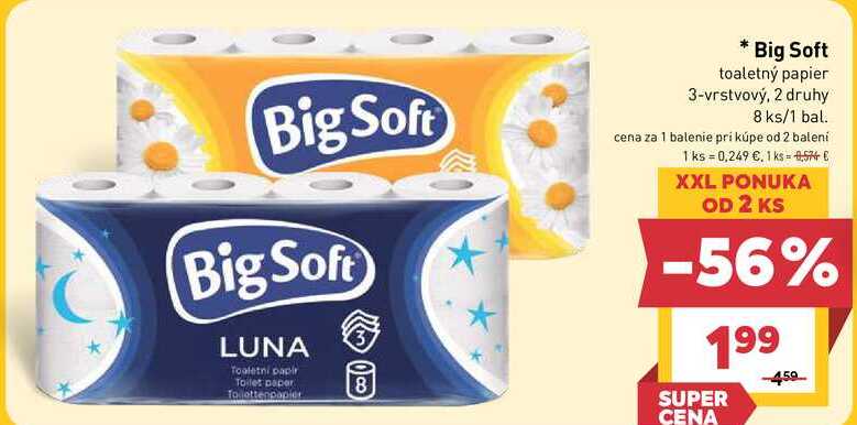 Big Soft toaletný papier 3-vrstvový, 2 druhy 8 ks/1 bal.