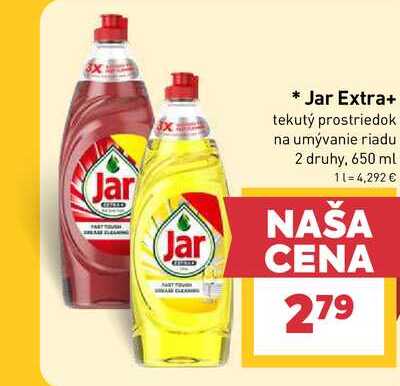 Jar Extra+ tekutý prostriedok na umývanie riadu 2 druhy, 650 ml