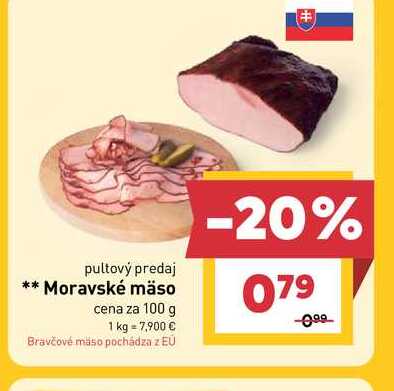 Moravské mäso cena za 100 g
