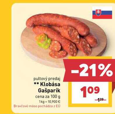 Klobása Gašparík cena za 100 g