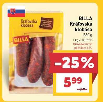 BILLA Kráľovská klobása 580 g