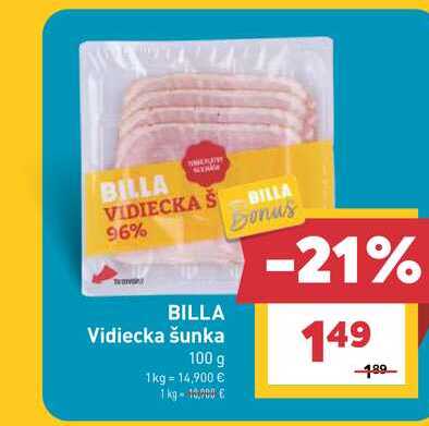 BILLA Vidiecka šunka 100 g 