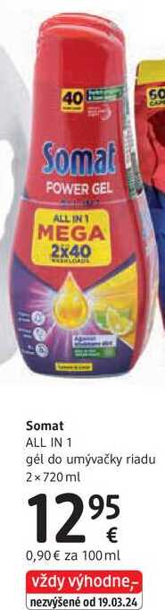 Somat ALL IN 1 gél do umývačky riadu, 2x 720 ml