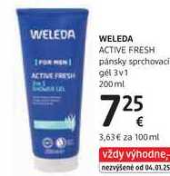 WELEDA ACTIVE FRESH pánsky sprchovaci gel 3v1, 200 ml
