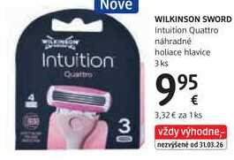 WILKINSON SWORD Intuition Quattro náhradné holiace hlavice, 3 ks