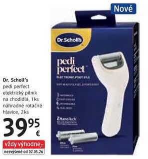 Dr. Scholl's pedi perfect elektrický pilnik na chodidlá, 1 ks náhradné rotačné hlavice, 2 ks