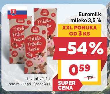 Euromilk mlieko 3,5% 1l v akcii
