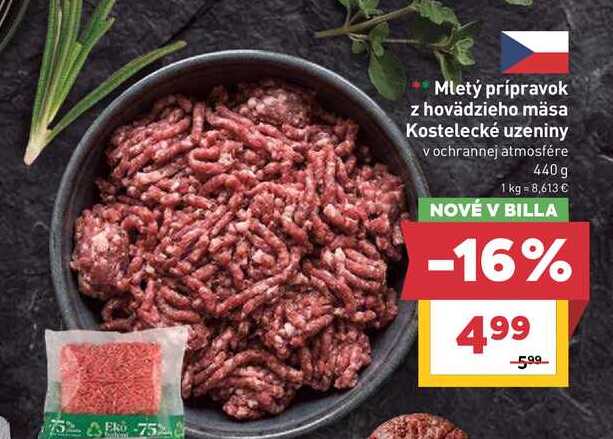 Mletý prípravok z hovädzieho mäsa Kostelecké uzeniny v ochrannej atmosfére 440 g