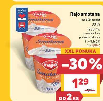 Rajo smotana na šľahanie 33% 250 ml