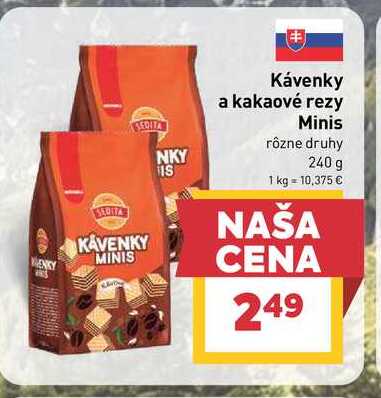 Kávenky a kakaové rezy Minis rôzne druhy 240 g