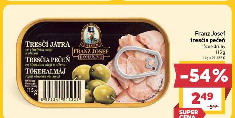 Franz Josef tresčia pečeň rôzne druhy 115 g