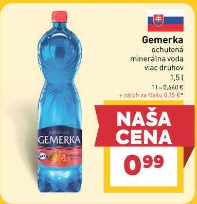 Gemerka ochutená minerálna voda viac druhov 1,5l