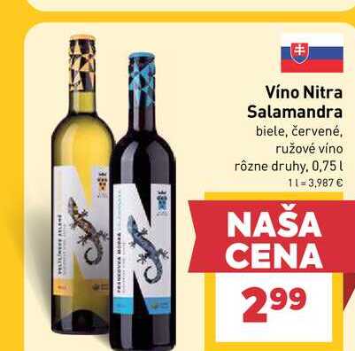 Víno Nitra Salamandra biele, červené, ružové víno rôzne druhy, 0,75l v akcii