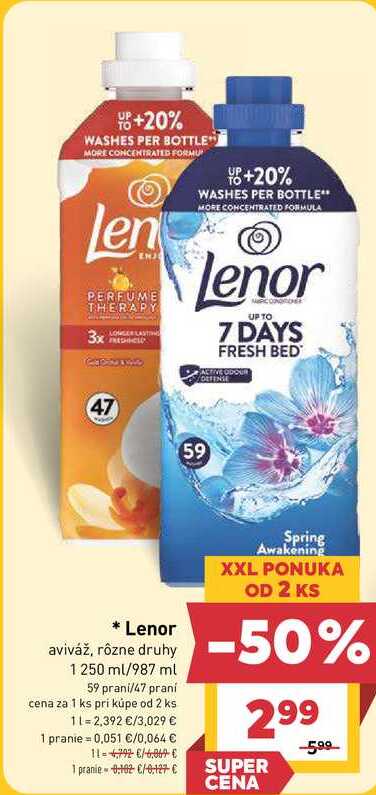 Lenor aviváž, rôzne druhy 1 250 ml/987 ml 59 praní/47 praní