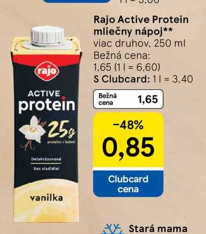 Rajo Active Protein mliečny nápoj viac druhov 250 ml