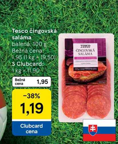 Tesco čingovská saláma balená, 100 g