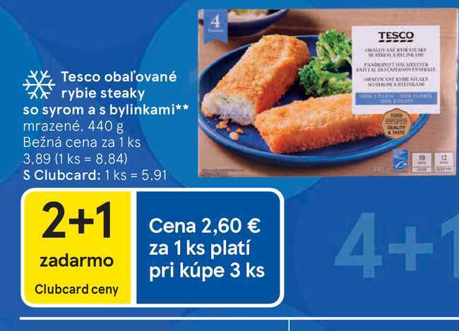 Tesco obaľované rybie steaky so syrom a s bylinkami mrazené, 440 g 