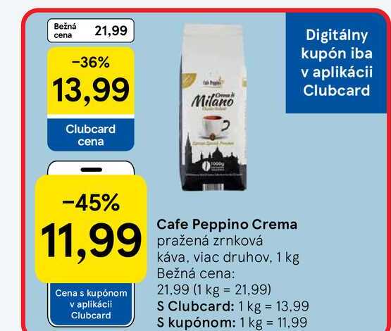 Cafe Peppino Crema pražená zrnková káva, viac druhov 1 kg