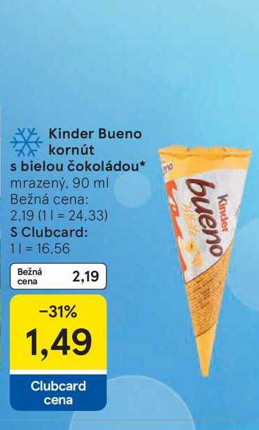 Kinder Bueno kornút s bielou čokoládou mrazený, 90 ml