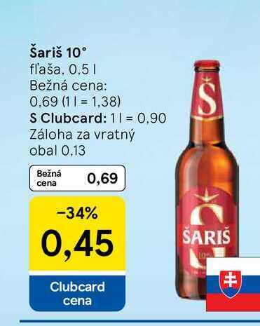 Šariš 10° fľaša 0,5l