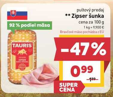Zipser šunka cena za 100 g
