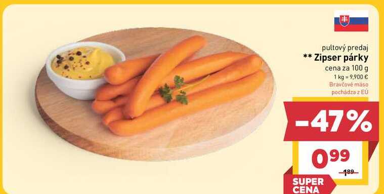 Zipser párky cena za 100 g